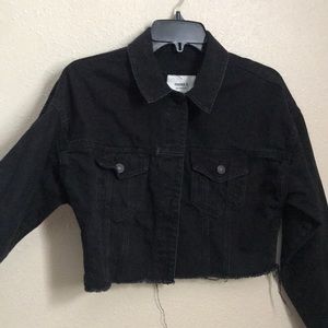 F21 Cropped Black Distressed Jean Jacket